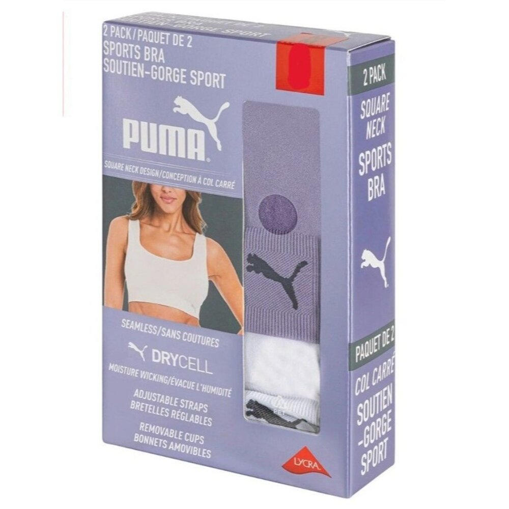 PUMA 2 Pack XL Seamless Athletic Sports Bra Set Adjustable Cross Back Activewear